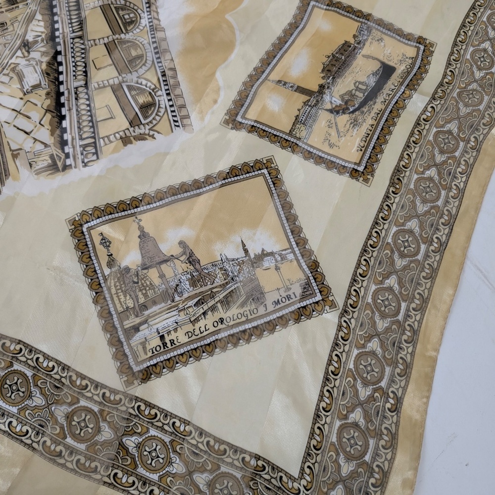 Venezia Large Square Scarf Satin Map Italy Shiny Vintage - Picture 9 of 15